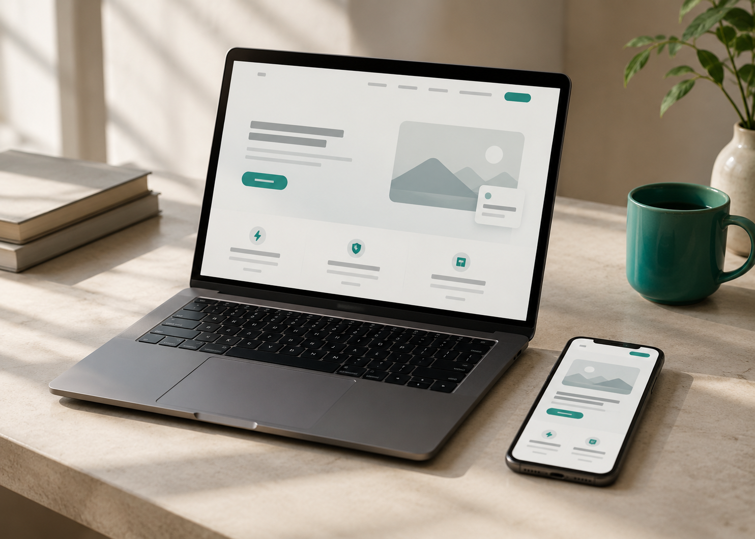 Laptop and phone showing a clean website layout