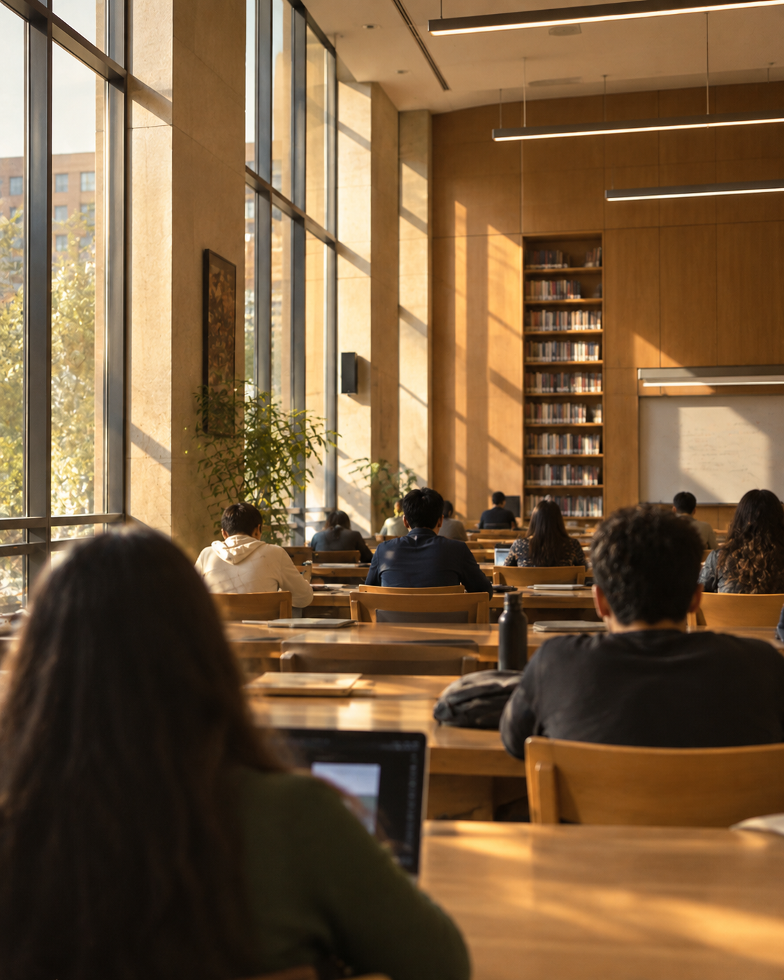 Modern university library in soft daylight